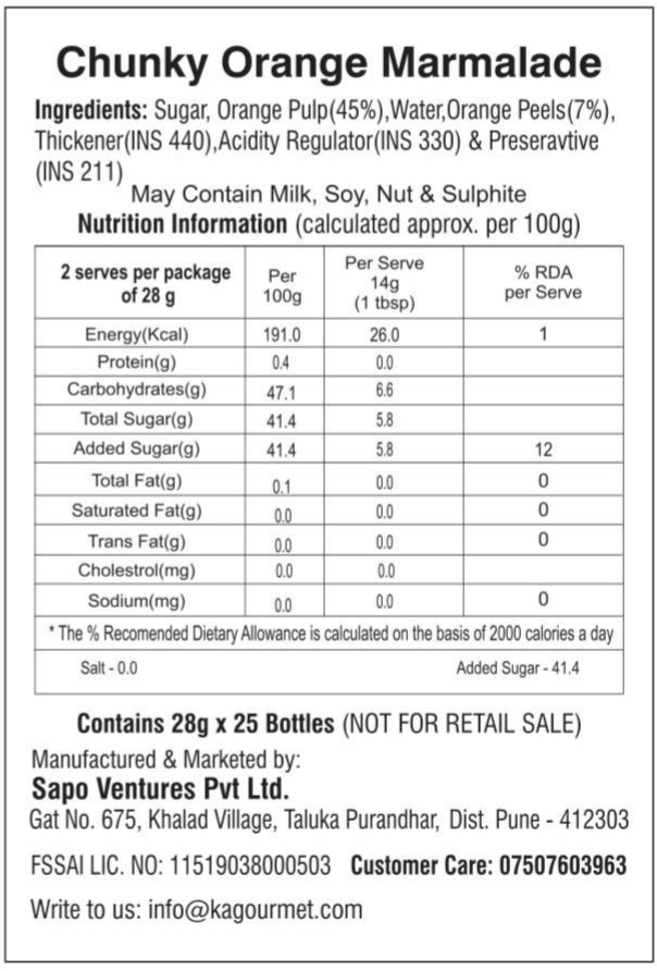 KA Gourmet Chunky Orange Marmalade Jam 28g x 25 - Mini