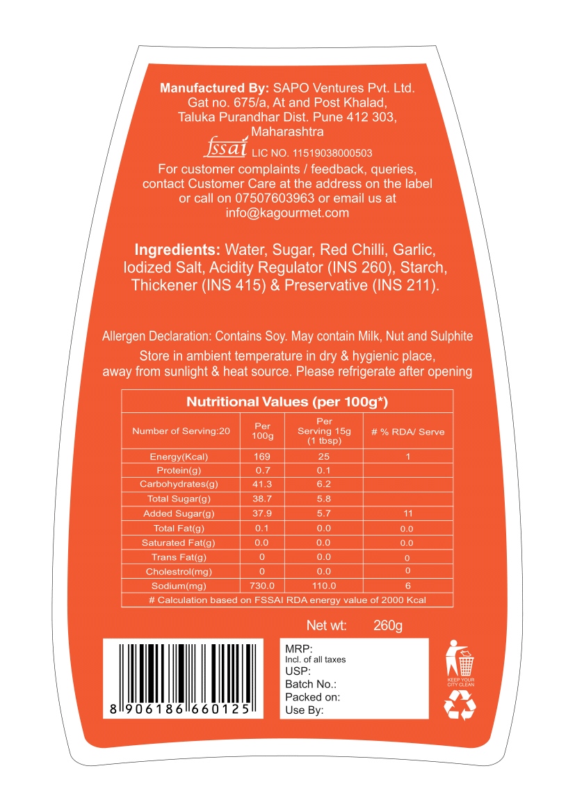 KA Gourmet Thai Sweet Chilli Sauce - 260g