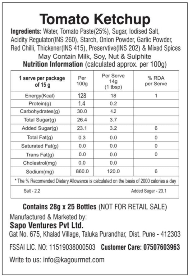 KA Gourmet Tomato Ketchup - 28g x 25 - Mini