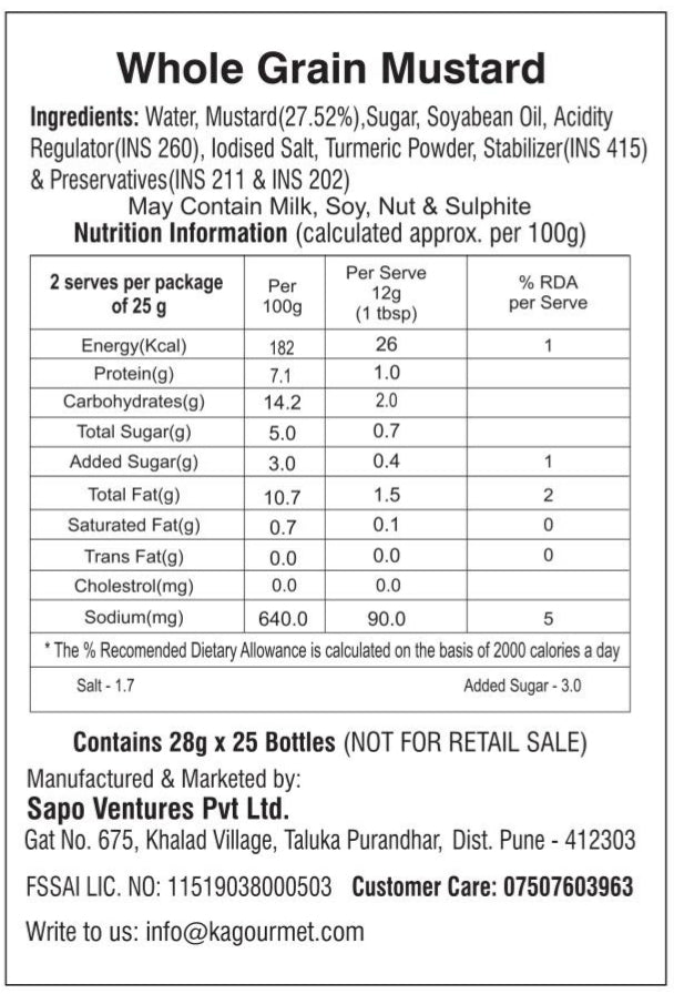 KA Gourmet Wholegrain Mustard- 28gm x 25 - Mini