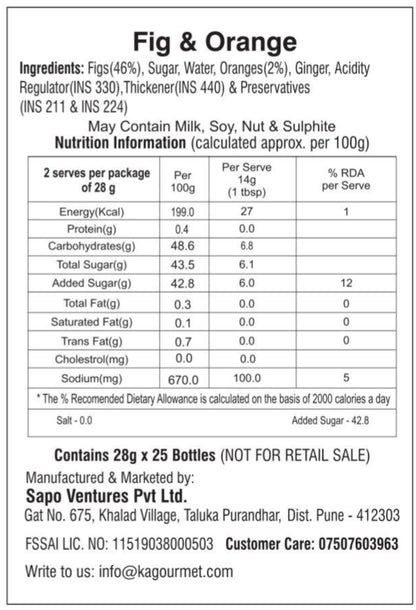 KA Gourmet Fig and Orange Conserve 28gm x 25 - Mini