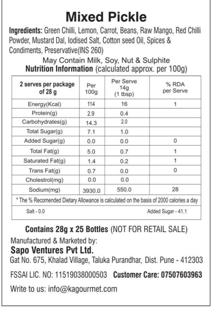 KA Gourmet Mixed Pickle 28gm x 25 - Mini